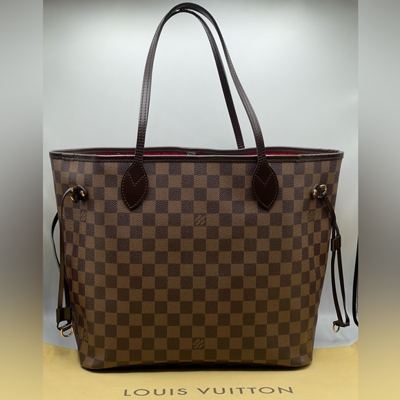 Louis Vuitton Damier Ebene Neverfull Mm Ceries Cherry Red Shoulder Tote Bag LV - Picture 16 of 16